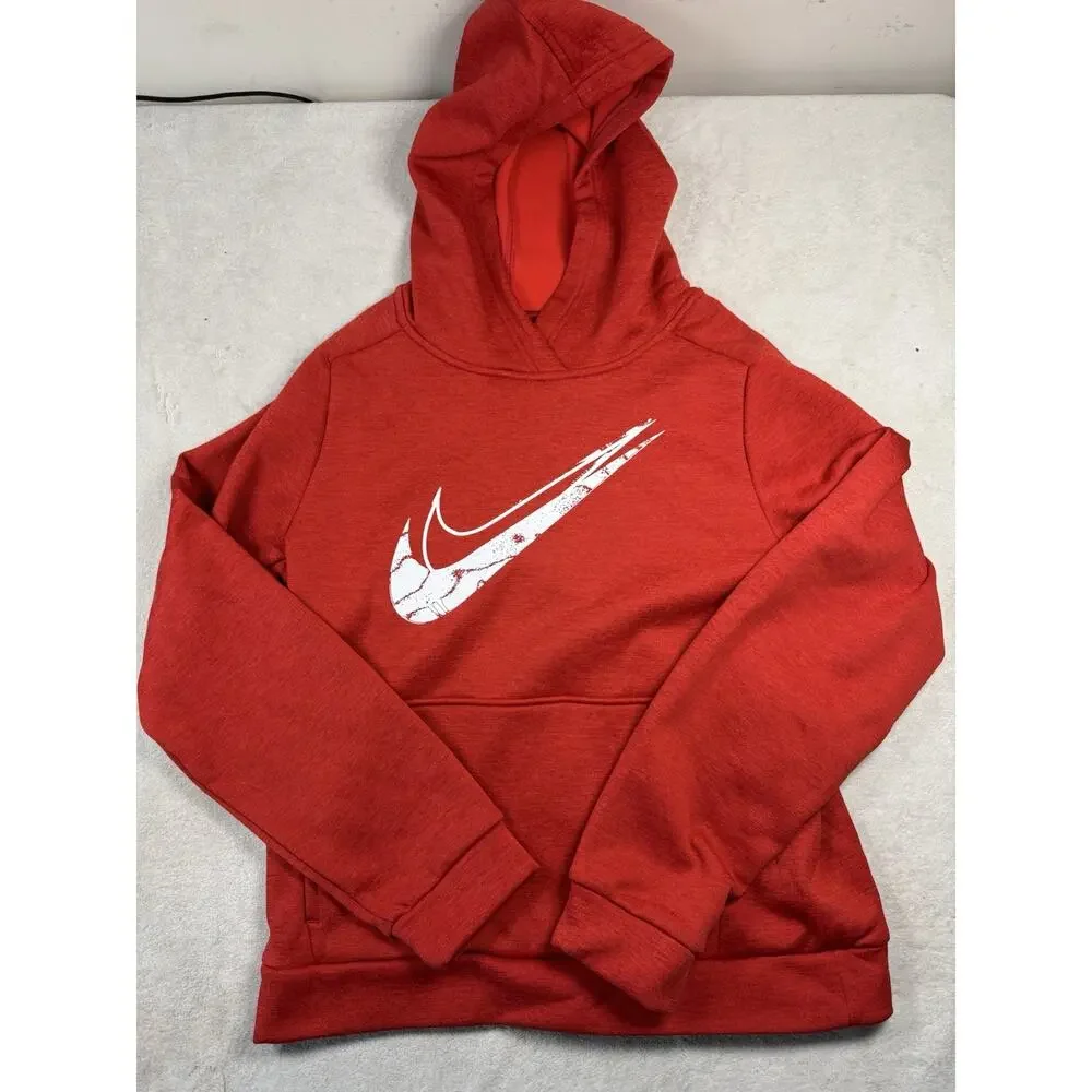 Nike Therma-FIT Boys Large Red Pullover Hoodie Baseball Swoosh Fleece